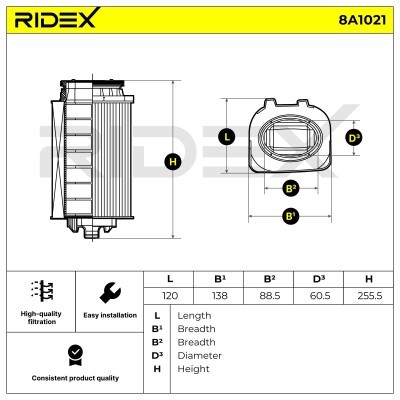 Air Filter RIDEX 8A1021 8A1021 - photo 6