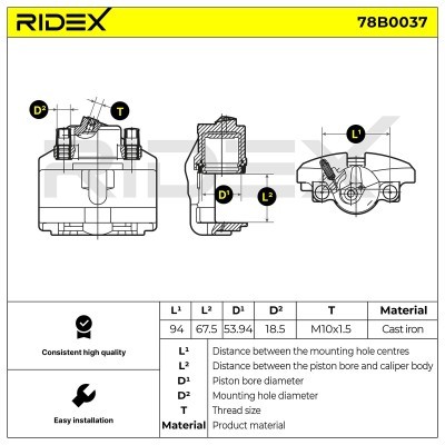 Brake Caliper RIDEX 78B0037 78B0037 - photo 2
