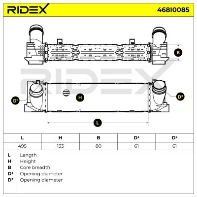 Intercooler, Charger RIDEX 468I0085 468I0085 - photo 5