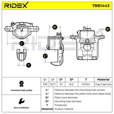 Brake Caliper RIDEX 78B1443 78B1443 - photo 3