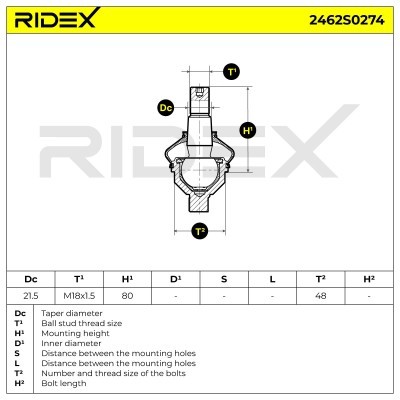 Ball Joint RIDEX 2462S0274 2462S0274 - photo 6