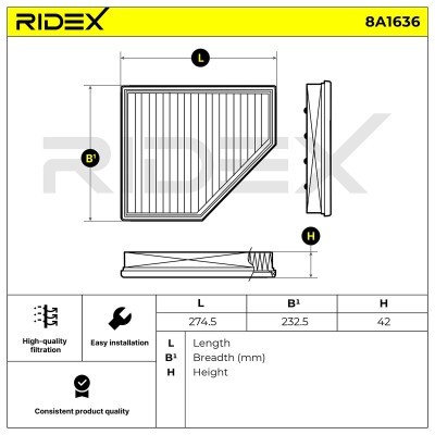 Air Filter RIDEX 8A1636 8A1636 - photo 6