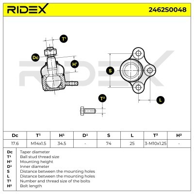 Ball Joint RIDEX 2462S0048 2462S0048 - photo 5