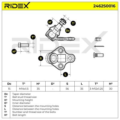 Ball Joint RIDEX 2462S0016 2462S0016 - photo 6