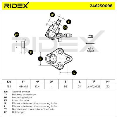 Ball Joint RIDEX 2462S0098 2462S0098 - photo 7