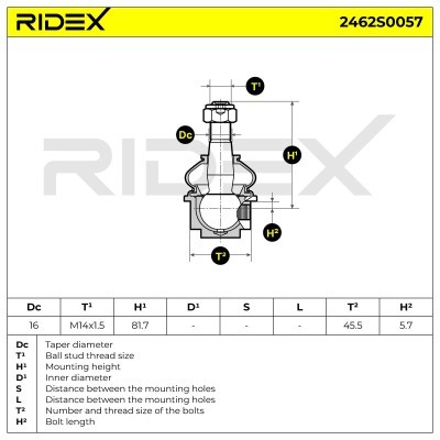 Ball Joint RIDEX 2462S0057 2462S0057 - photo 6