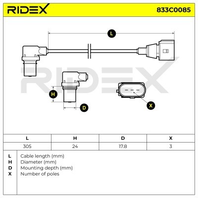 Crankshaft Pulse Sensor RIDEX 833C0085 833C0085 - photo 3