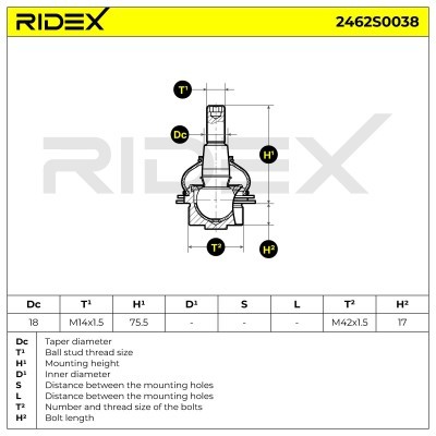 Ball Joint RIDEX 2462S0038 2462S0038 - photo 7
