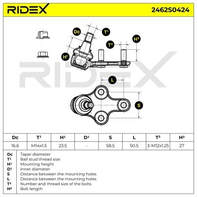 Ball Joint RIDEX 2462S0424 2462S0424 - photo 6