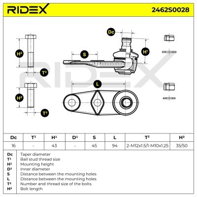 Ball Joint RIDEX 2462S0028 2462S0028 - photo 7
