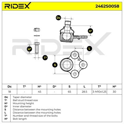 Ball Joint RIDEX 2462S0058 2462S0058 - photo 6