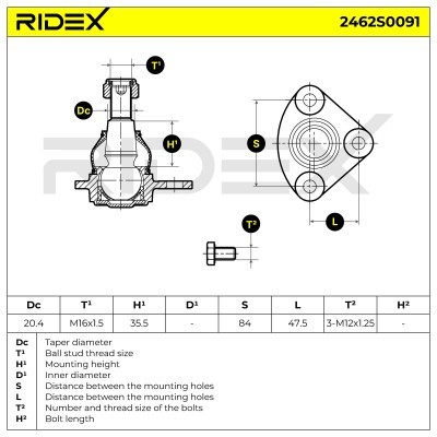 Ball Joint RIDEX 2462S0091 2462S0091 - photo 6