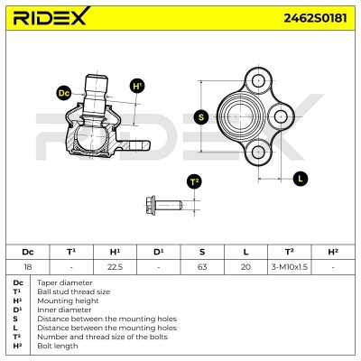 Ball Joint RIDEX 2462S0181 2462S0181 - photo 3