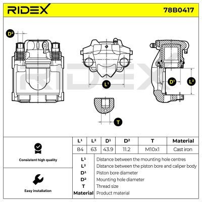 Brake Caliper RIDEX 78B0417 78B0417 - photo 2