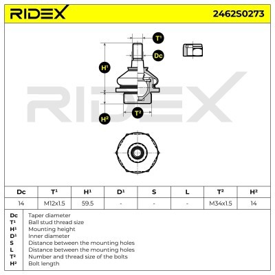 Ball Joint RIDEX 2462S0273 2462S0273 - photo 8