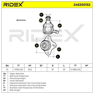 Ball Joint RIDEX 2462S0152 2462S0152 - photo 5