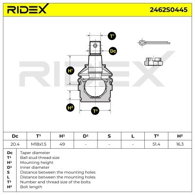 Ball Joint RIDEX 2462S0445 2462S0445 - photo 5