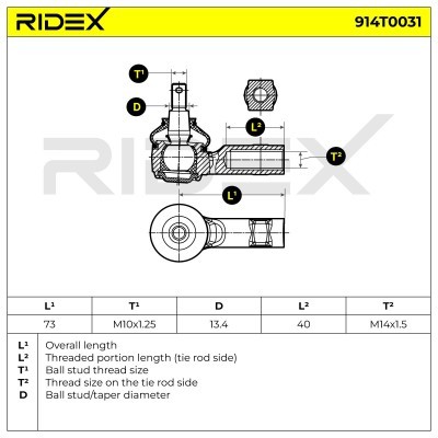 Tie Rod End RIDEX 914T0031 914T0031 - photo 6