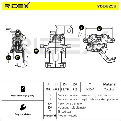 Brake Caliper RIDEX 78B0250 78B0250 - photo 7