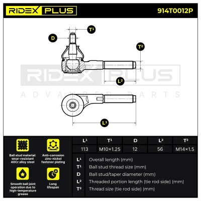 Tie Rod End RIDEX 914T0012P 914T0012P - photo 6