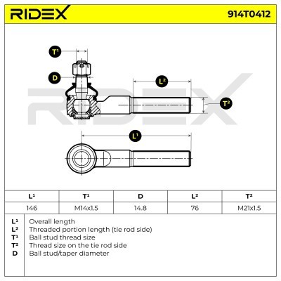 Tie Rod End RIDEX 914T0412 914T0412 - photo 6