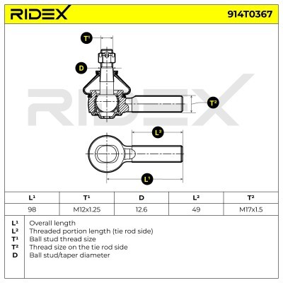 Tie Rod End RIDEX 914T0367 914T0367 - photo 5