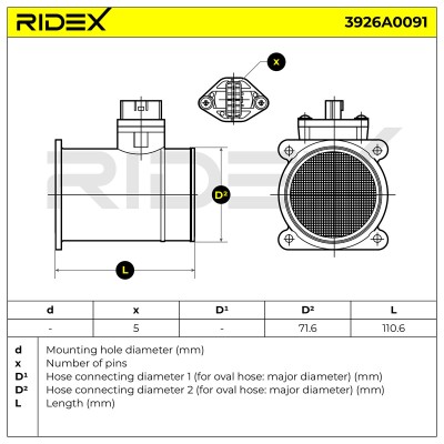 Air Mass Sensor RIDEX 3926A0091 3926A0091 - photo 6