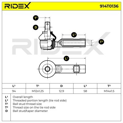 Tie Rod End RIDEX 914T0136 914T0136 - photo 5