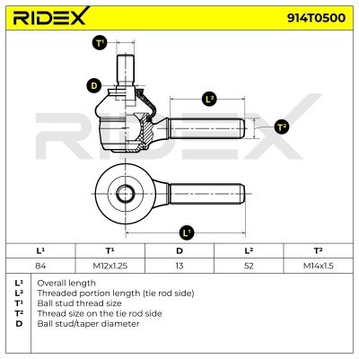 Tie Rod End RIDEX 914T0500 914T0500 - photo 6