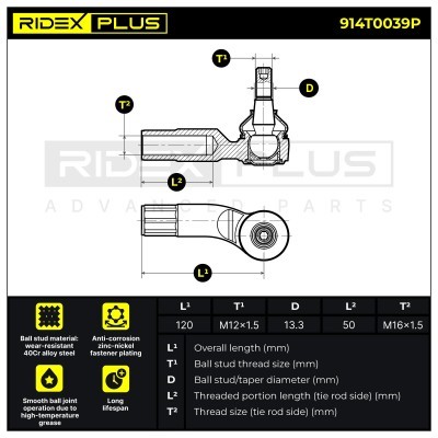 Tie Rod End RIDEX 914T0039P 914T0039P - photo 8