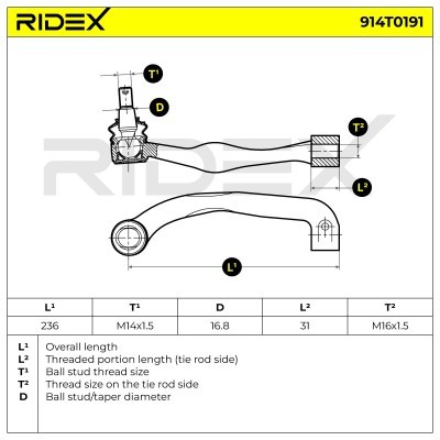 Tie Rod End RIDEX 914T0191 914T0191 - photo 8