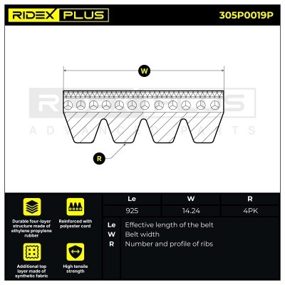 V-Ribbed Belt RIDEX 305P0019P 305P0019P - photo 3
