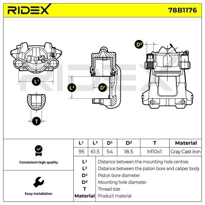 Brake Caliper RIDEX 78B1176 78B1176 - photo 5