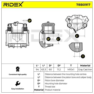 Brake Caliper RIDEX 78B0917 78B0917 - photo 3