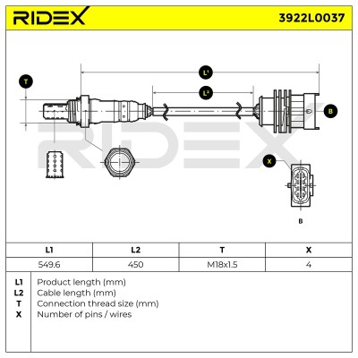 Lambda (Oxygen) Sensor RIDEX 3922L0037 3922L0037 - photo 6