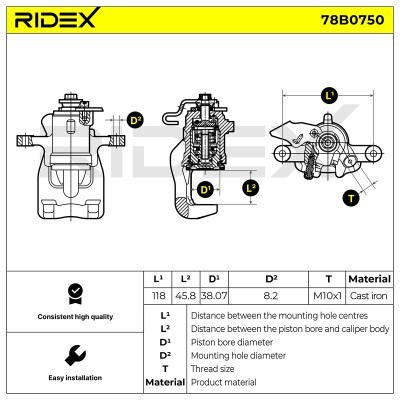 Brake Caliper RIDEX 78B0750 78B0750 - photo 5