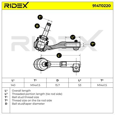 Tie Rod End RIDEX 914T0220 914T0220 - photo 5