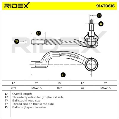 Tie Rod End RIDEX 914T0616 914T0616 - photo 6