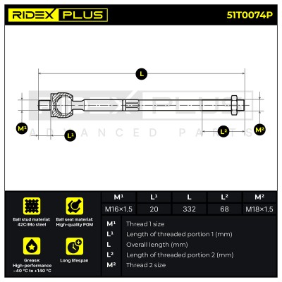 Tie Rod Assembly RIDEX 51T0074P 51T0074P - photo 6