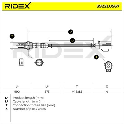 Lambda (Oxygen) Sensor RIDEX 3922L0567 3922L0567 - photo 6