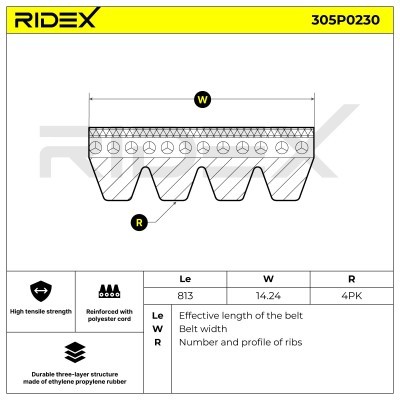 V-Ribbed Belt RIDEX 305P0230 305P0230 - photo 4