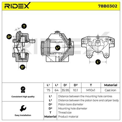 Brake Caliper RIDEX 78B0302 78B0302 - photo 2