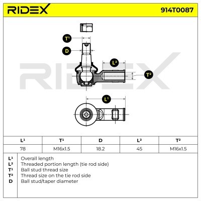 Tie Rod End RIDEX 914T0087 914T0087 - photo 6