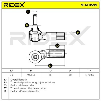 Tie Rod End RIDEX 914T0599 914T0599 - photo 5
