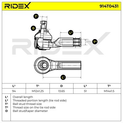 Tie Rod End RIDEX 914T0431 914T0431 - photo 5