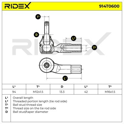 Tie Rod End RIDEX 914T0600 914T0600 - photo 6