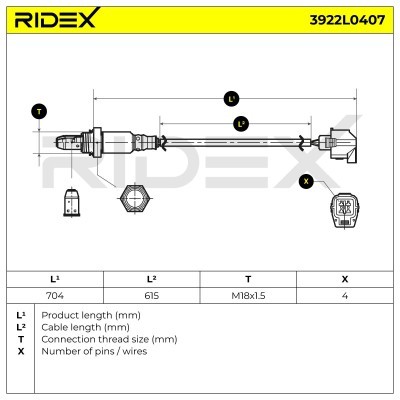 Lambda (Oxygen) Sensor RIDEX 3922L0407 3922L0407 - photo 6