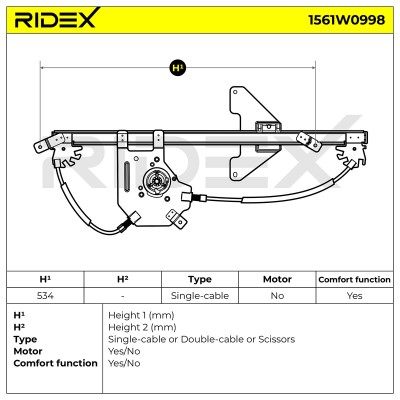 Window Regulator RIDEX 1561W0998 1561W0998 - photo 6