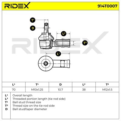 Tie Rod End RIDEX 914T0007 914T0007 - photo 3