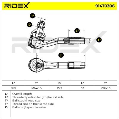 Tie Rod End RIDEX 914T0306 914T0306 - photo 4